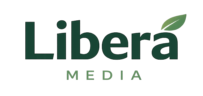 Libera met een blaadje op de A en daaronder Media.
